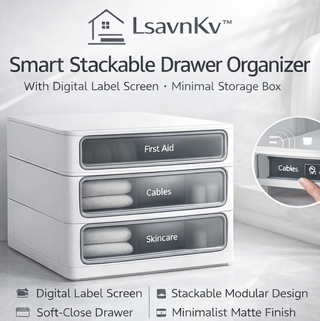 LsavnKv™ Smart Stackable Drawer Organizer with Digital Label Screen, Minimal Storage Box for Closet & Bathroom