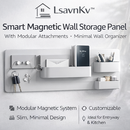 LsavnKv™ Smart Magnetic Wall Storage Panel with Modular Attachments, Minimal Wall Organizer for Kitchen & Entryway