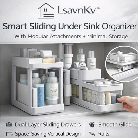 LsavnKv™ Smart Sliding Under Sink Organizer with Dual-Layer Drawers, Space Saving Storage Rack for Kitchen & Bathroom