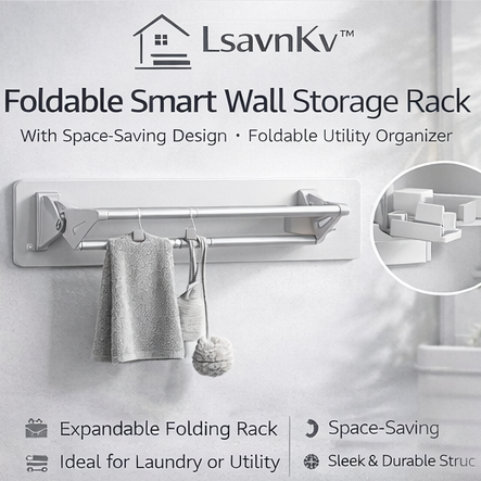 LsavnKv™ Foldable Smart Wall Storage Rack with Space-Saving Design for Laundry & Utility Rooms