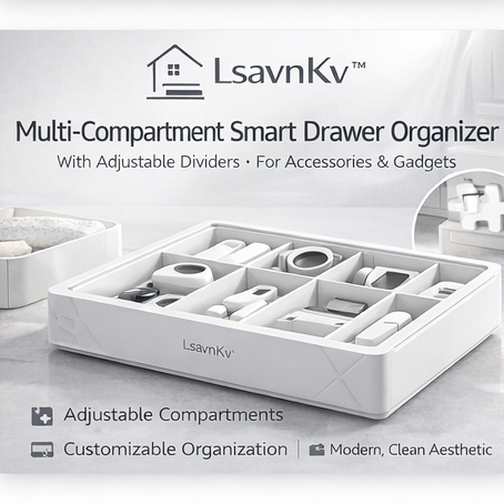 LsavnKv™ Multi-Compartment Smart Drawer Organizer with Adjustable Dividers for Accessories & Gadgets